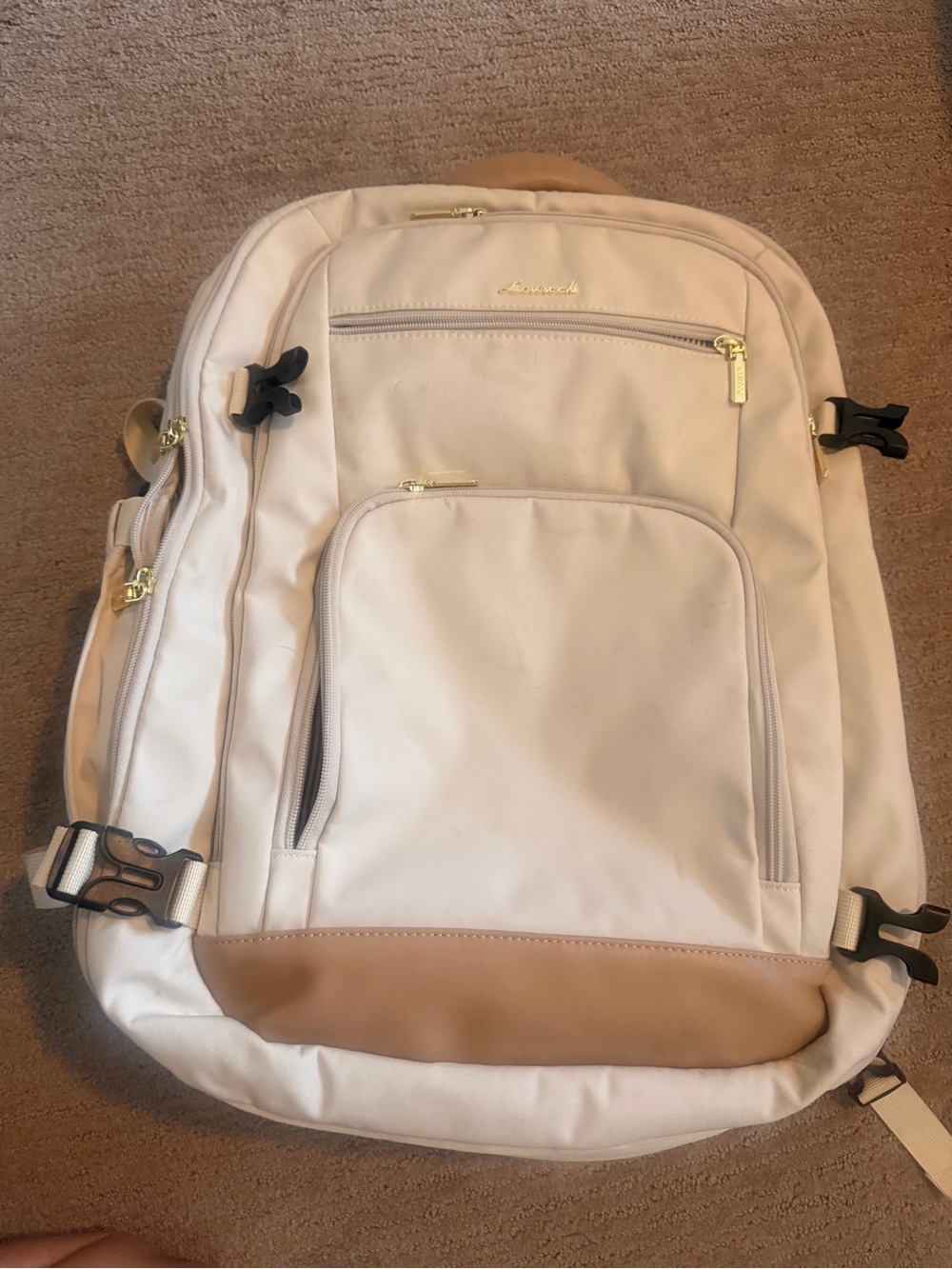 Cream Backpack with Tan Trim - Women Bags Backpacks
